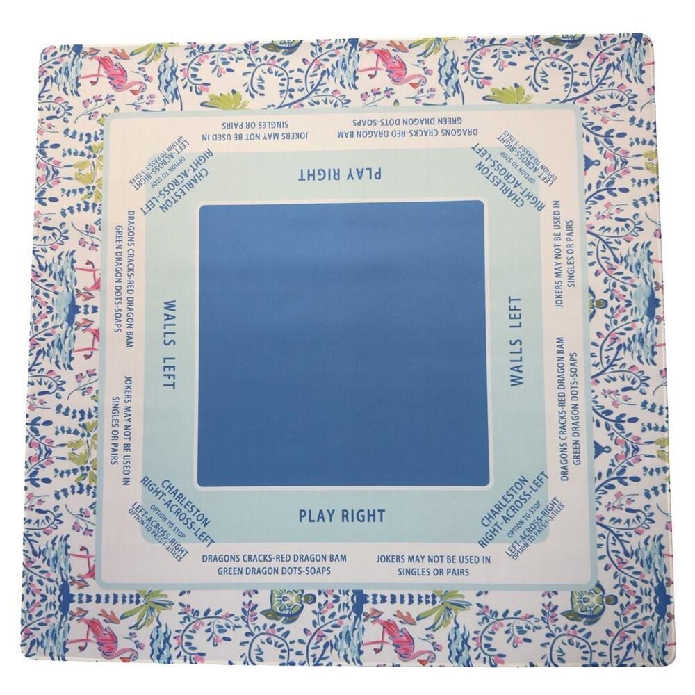 Blue Green Chinoiserie Mahjong Mat 31.5x31.5 Non Slip Table Cover